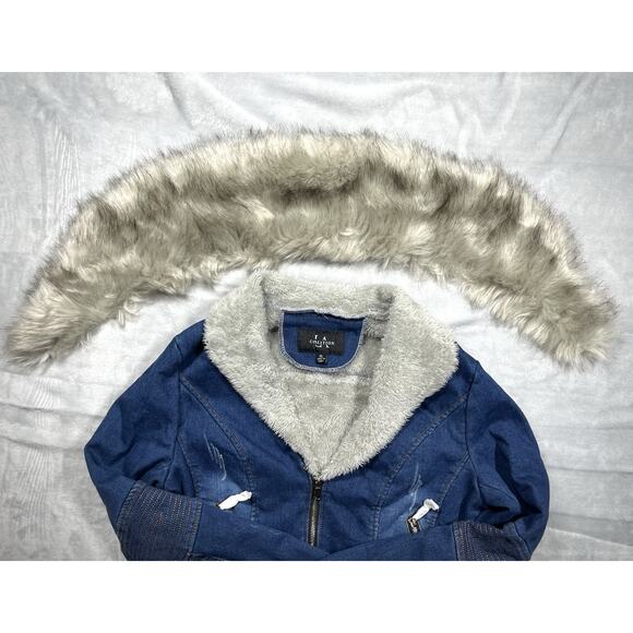 NEW Coalition LA Sz XL Faux Fur Collar and Lining Cropped Denim Jean Jacket NWT - Picture 7 of 16